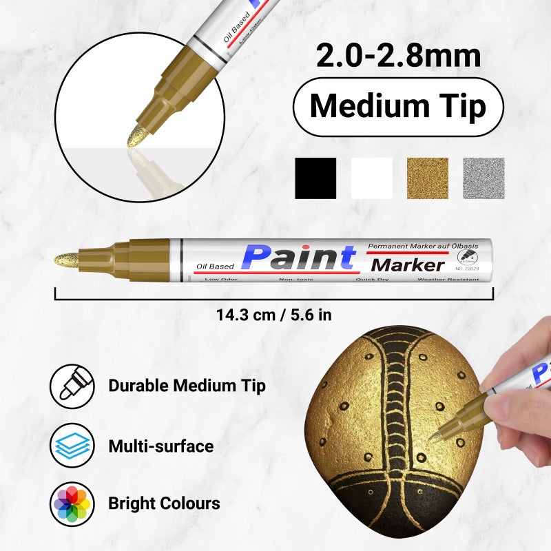 SAKEYR Paint Pens-4 Colors Permanent Oil Based Paint Markers, Quick Dry, Waterproof Paint Pen Markers for Metal, Plastic, Fabric, Wood, Glass, Rock - Image 2
